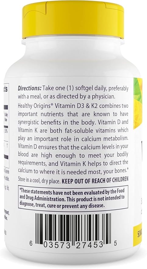 Healthy Origins Vitamin D3 & K2 180 Softgels