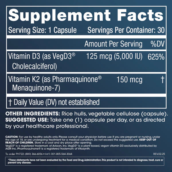 Pro Health Vitamin D3+K2 5000 IU 30 caps